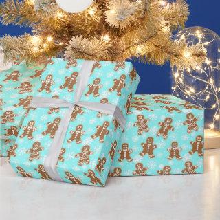 Gingerbread Men Blue Snowflake Pattern