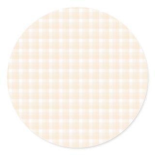 Gingham check pattern. Beige and White. Classic Round Sticker