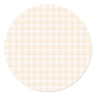 Gingham check pattern. Beige and White. Classic Round Sticker