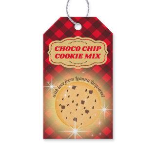 Gingham chocolate chip cookie mix in a jar gift tags