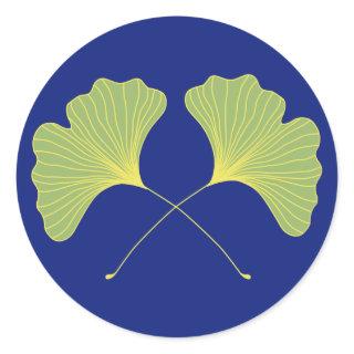 Ginkgo Tree Leaves Blue and Green Classic Round Sticker