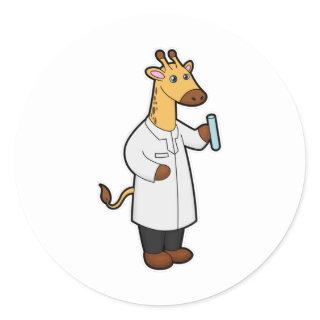 Giraffe as Doctor with Test tube Classic Round Sticker
