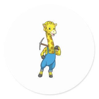 Giraffe as Miner with Pickaxe Classic Round Sticker