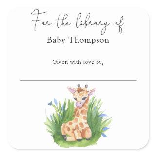 Giraffe - Baby Shower bookplate, books for baby Square Sticker