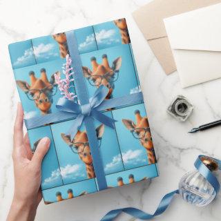 Giraffe In Clouds Wearing Eyeglasses