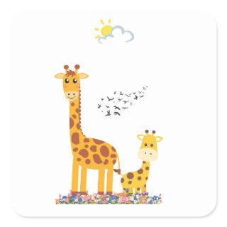 Giraffe in nature design with fun colors square sticker