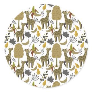 Giraffe seamless pattern yellow white tall classic round sticker