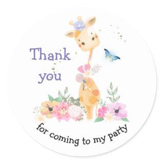 Giraffe Thank you for Coming to My Party Classic Round Sticker