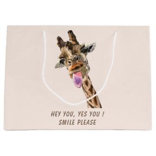 Giraffe Tongue Out and Playful Wink - Custom Text  Large Gift Bag