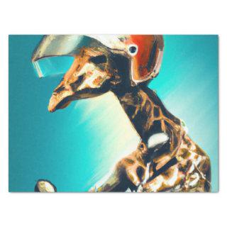 Giraffe Wearing Helmet on Motorcycle Modern AI Art Tissue Paper
