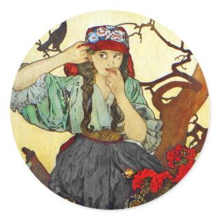 Girl and Raven Moravian Teacher Choir Classic Round Sticker