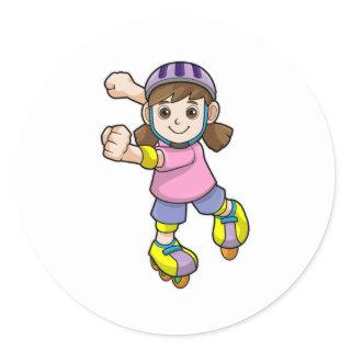 Girl as Skater with Skates & Helmet Classic Round Sticker
