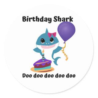 Girl Birthday Baby Shark Classic Round Sticker