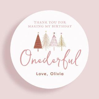 Girl Christmas Tree Onederful Birthday Thank You Classic Round Sticker
