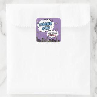 Girl Comic Book Superhero Baby Shower Thank You Square Sticker