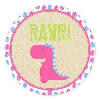 Girl Dinosaur Birthday Stickers Pink Dinosaurs