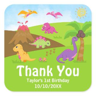 Girl Dinosaurs Birthday Party Thank You Square Sti Square Sticker