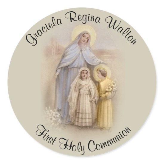 Girl First Holy Communion Catholic Remembrance Classic Round Sticker