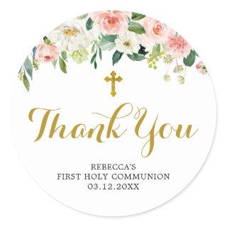 Girl Floral Pink First Communion Thank You Sticker