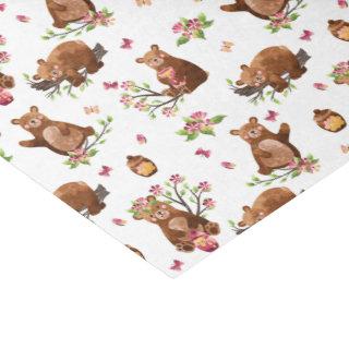 Girl Honey Bears Pattern - Pink Brown White Tissue Tissue Paper