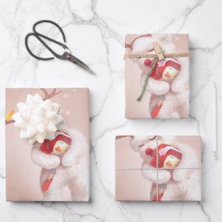 Girl Hugging Dog in Reindeer Antlers  Sheets