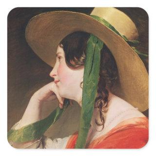 Girl in a Yellow Straw Hat, Square Sticker