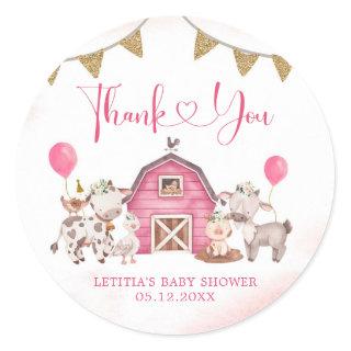 Girl Pink Farm Baby Shower Thank You Sticker