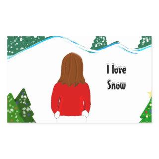 Girl Snowy Winter Day Rectangular Sticker