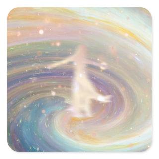 Girl Spinning, Galaxy, Star, Space, Fantasy, Light Square Sticker
