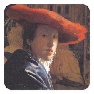 Girl with a Red Hat, c.1665 (oil on panel) Square Sticker