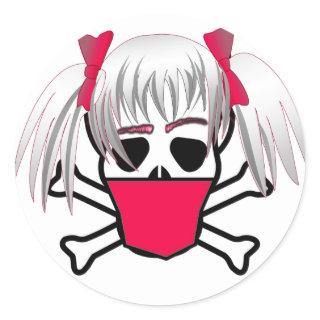 Girl With Mask Skull and Cross Bones Classic Round Sticker