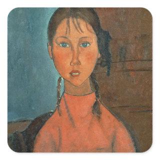 Girl with Pigtails, c.1918 (oil on canvas) Square Sticker