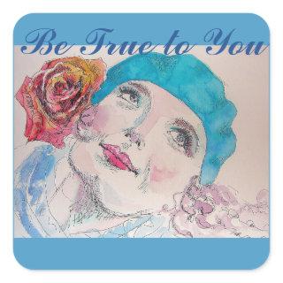 Girl with Red Rose Beret Be True To You Sticker
