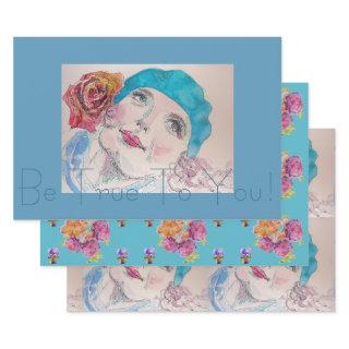 Girl With Red Rose Beret Watercolor Be True To You  Sheets
