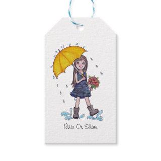 Girl With Yellow Umbrella In Watercolor Gift Tags