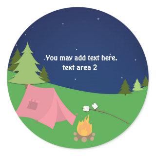 Girls Camping Glamping Birthday Party Favor Classic Round Sticker