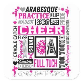 Girls Cheerleading Typography in Black and Pink   Square Sticker