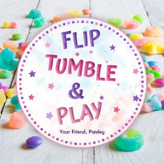Girls Flip Tumble & Play Birthday Favor Gymnastics Classic Round Sticker