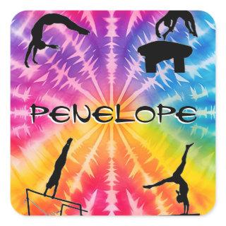 Girls Gymnastics Rainbow Tie-Dye Square Sticker