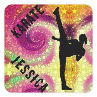 Girls Karate Tropical Swirl High Kick  Square Sticker