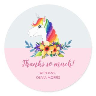 Girls Magical Rainbow Unicorn Flowers Baby Shower Classic Round Sticker