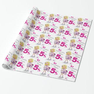 Girls name age 5 birthday girl patterned wrap