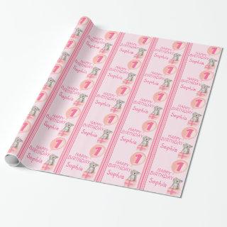 Girls name age cute koala birthday balloon wrap