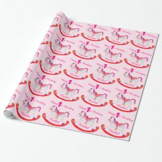 Girls name rocking horse 1st birthday pattern wrap