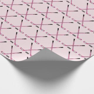 Girls Pink Crossed Hockey Sticks and Puck