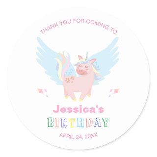 Girls Pink Unicorn Magical Day Birthday Party Classic Round Sticker