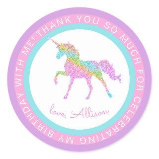 Girls Pretty Unicorn Name Birthday Thank You Classic Round Sticker