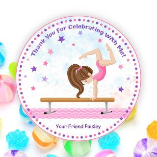 Girls Tumbling Birthday Favor Gymnastics Classic Round Sticker