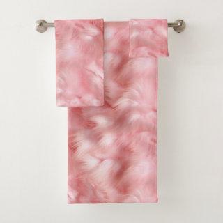Girly Blush Pink Faux Fur  Bath Towel Set