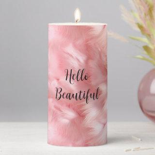 Girly Blush Pink Faux Fur  Pillar Candle